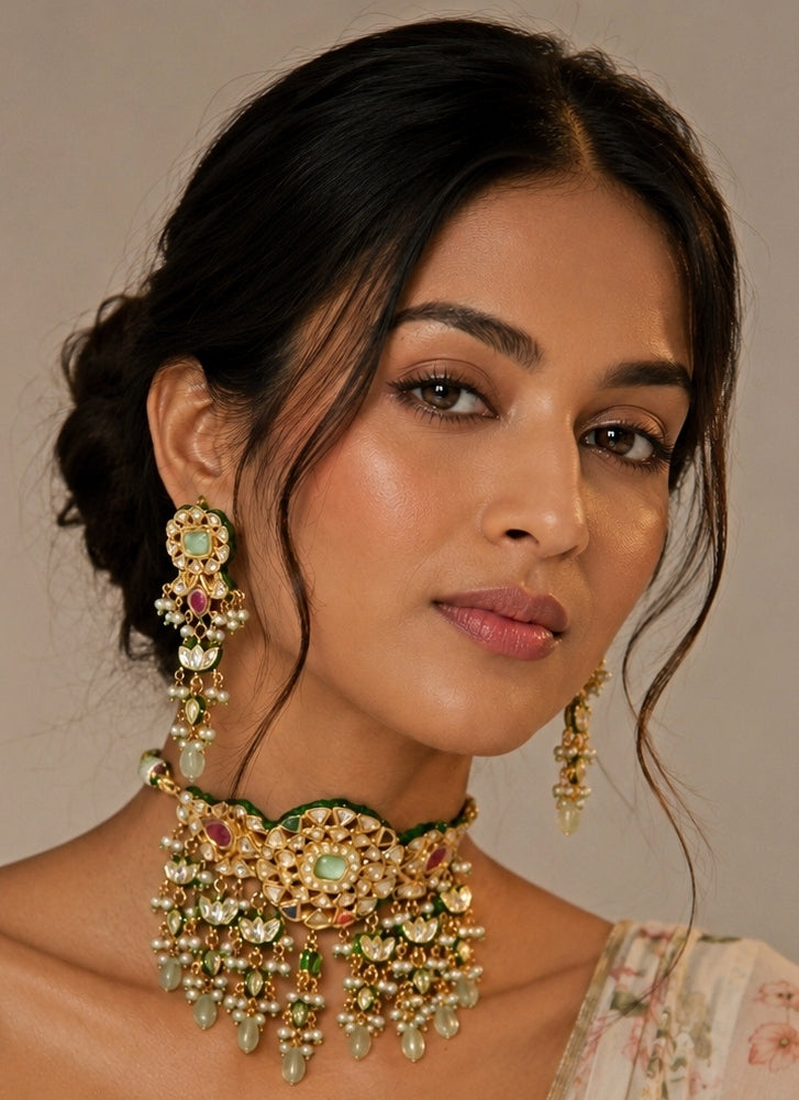 Mint Green Kundan Choker Set