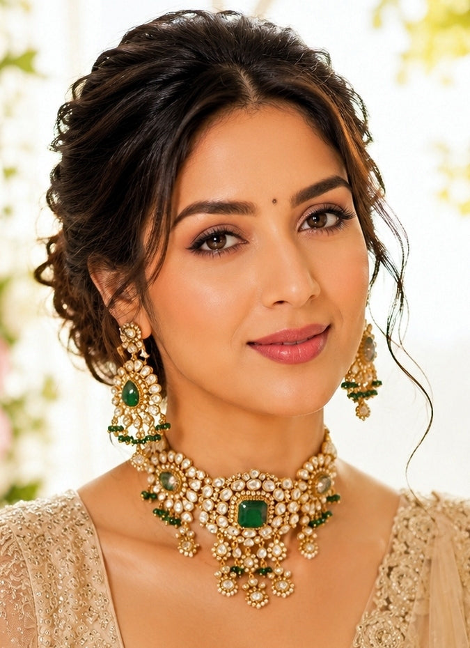 Emerald Green Polki Choker Set