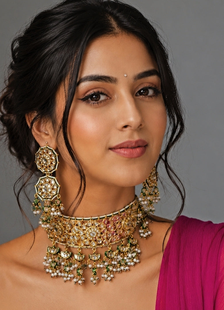 Gold Kundan And Pearl Choker Set