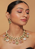 Vivinia by Vidhi Mehra Gold Plated Pearl And Pastel Gemstone Necklace SetFabilicious Fashion