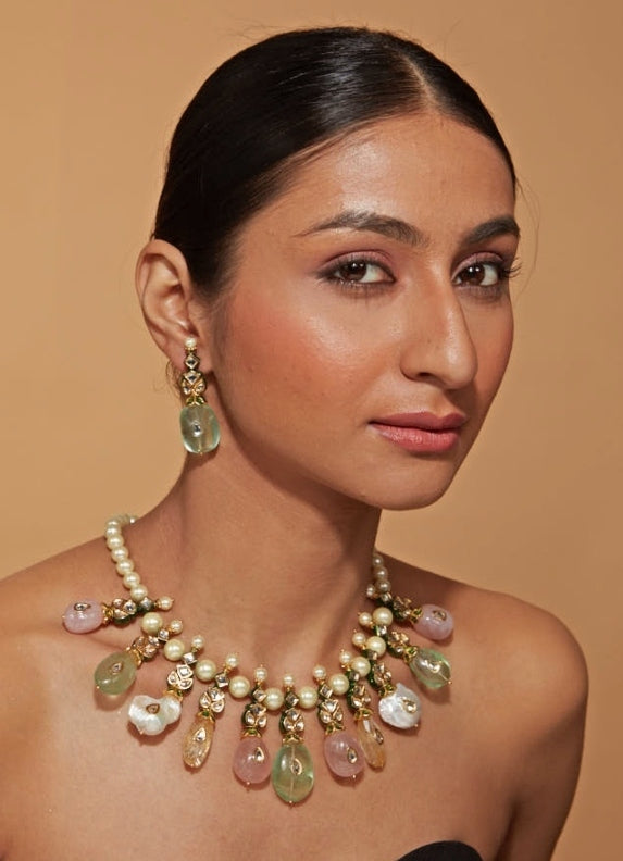 Vivinia by Vidhi Mehra Gold Plated Pearl And Pastel Gemstone Necklace SetFabilicious Fashion