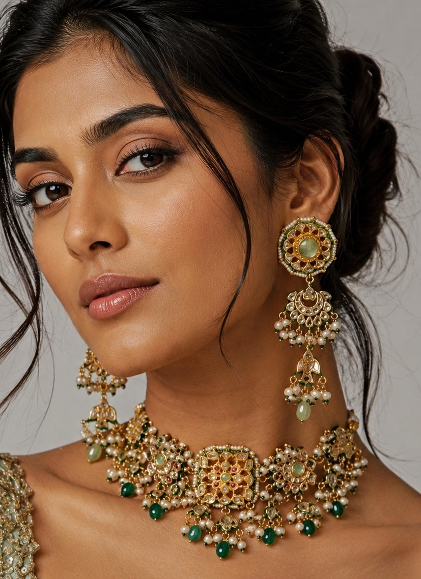 Green Kundan Choker Set