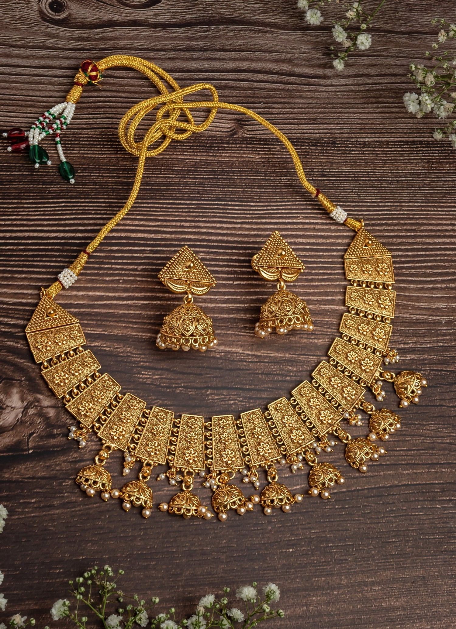 Gold Plated Short Necklace Set With Jhumkas