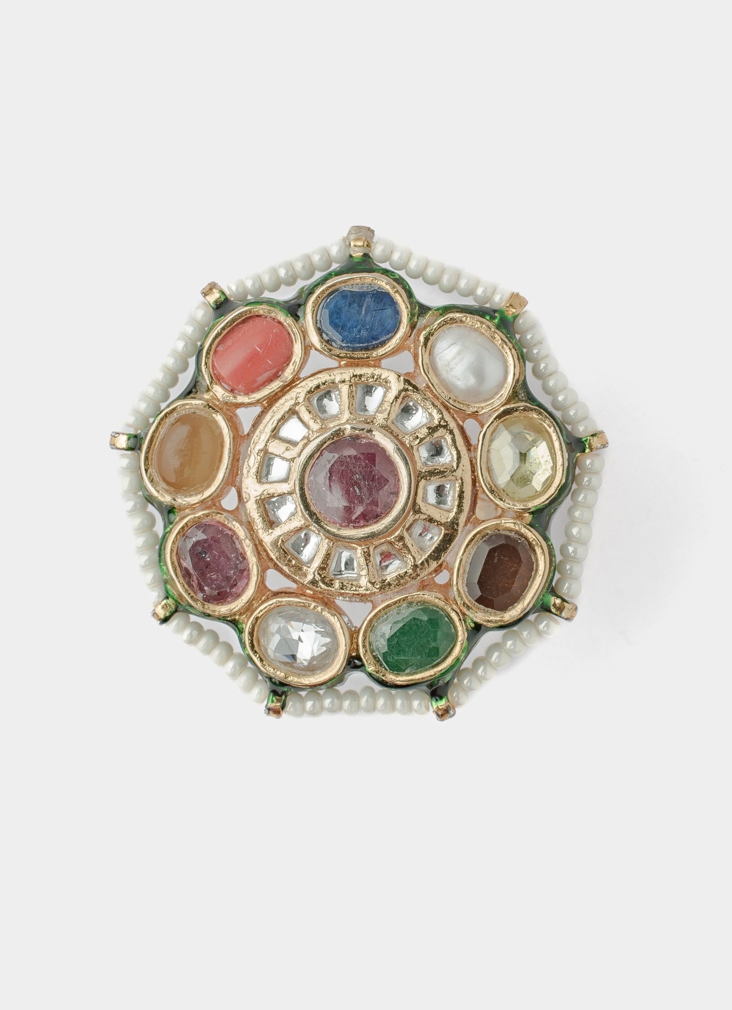 Gold Plated Multi Kundan And Polki Ring