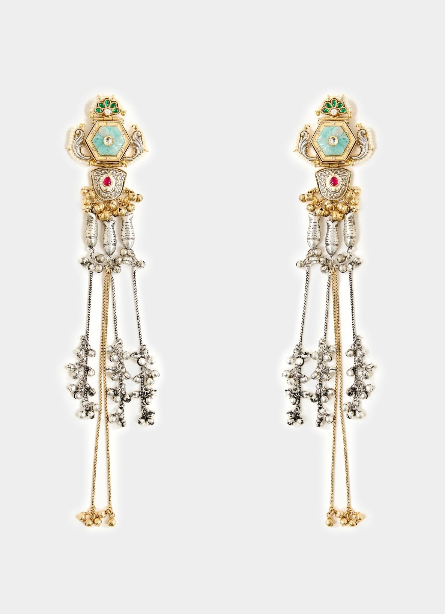 Vivinia by Vidhi Mehra Antique Long Statement Green Dangler EarringsFabilicious Fashion