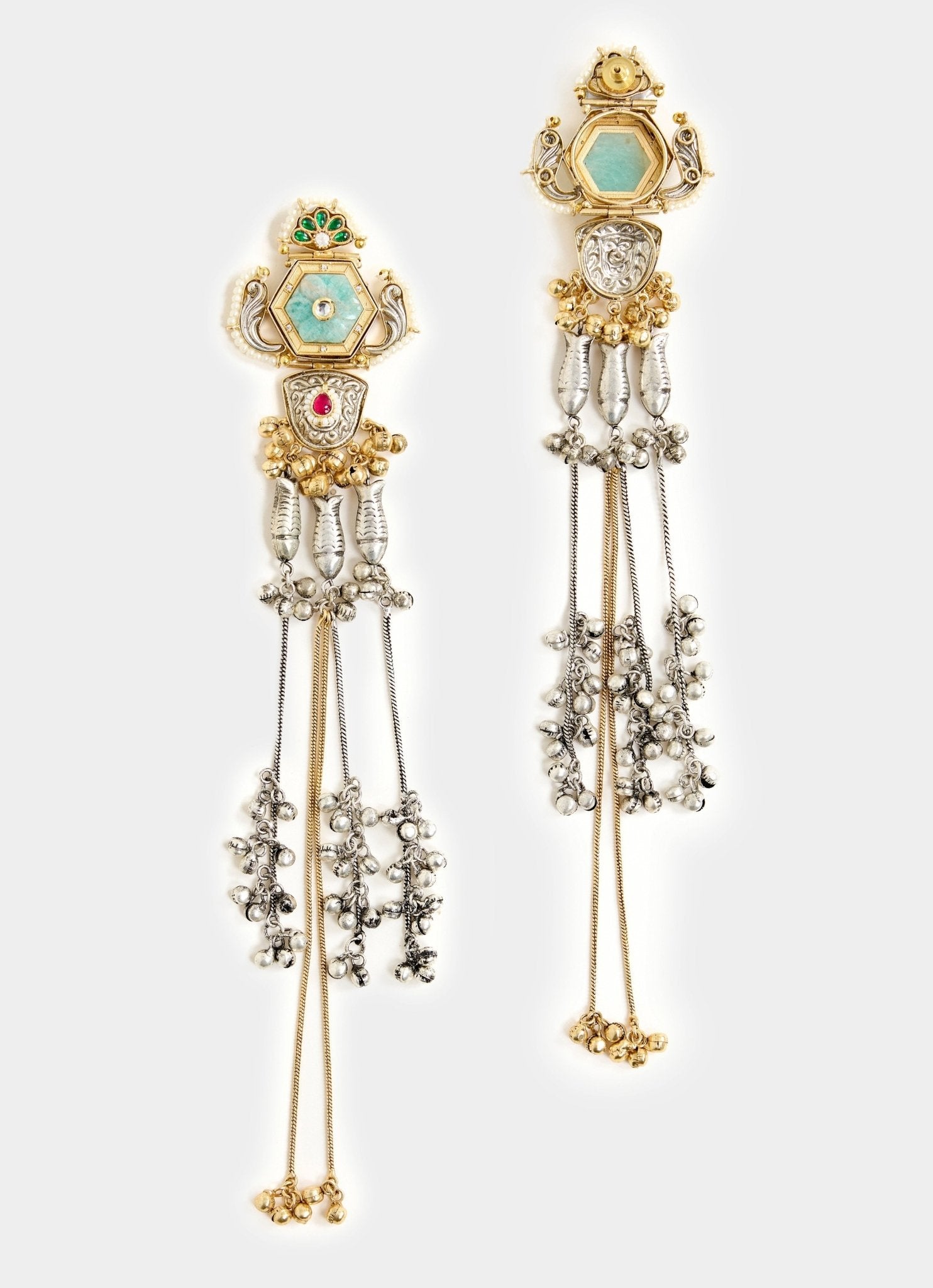 Vivinia by Vidhi Mehra Antique Long Statement Green Dangler EarringsFabilicious Fashion