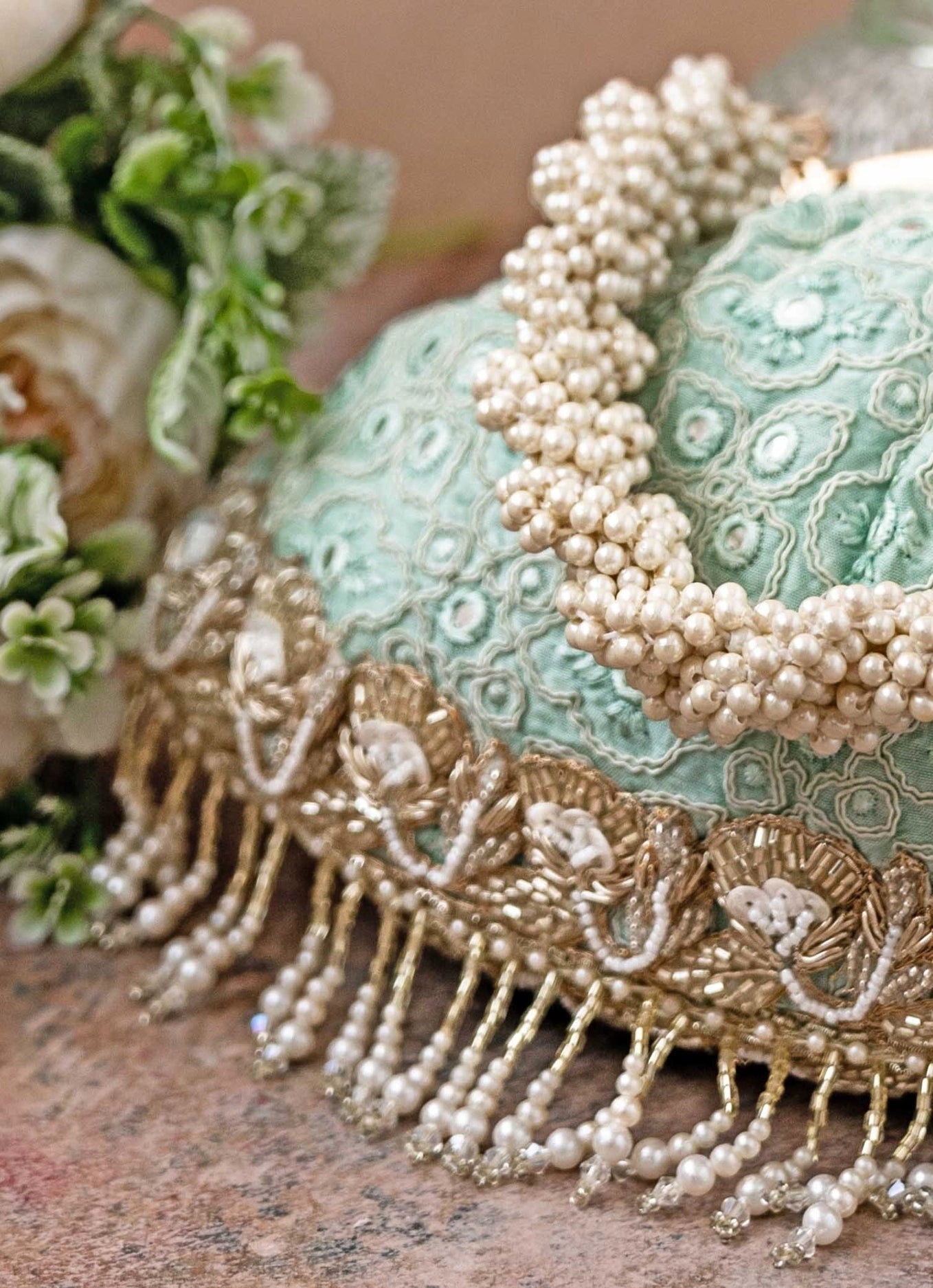 Aqua Blue Embroidered Vintage Purse