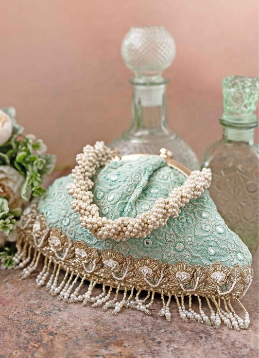 Aqua Blue Embroidered Vintage Purse