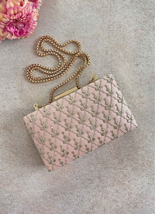 Baby Pink Embroidered Clutch