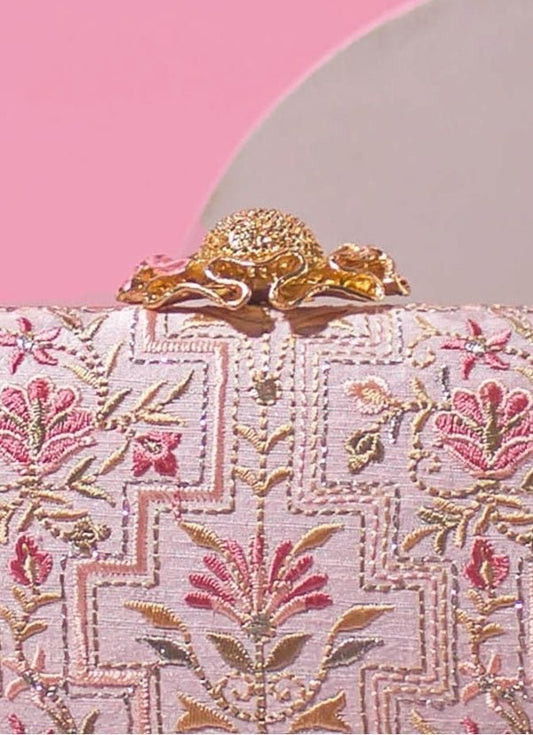 Baby Pink Embroidered Clutch