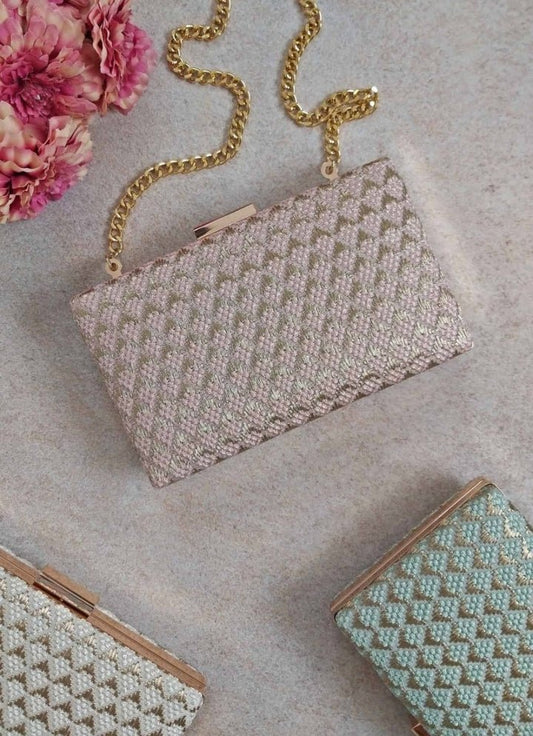 Baby Pink Embroidered Clutch