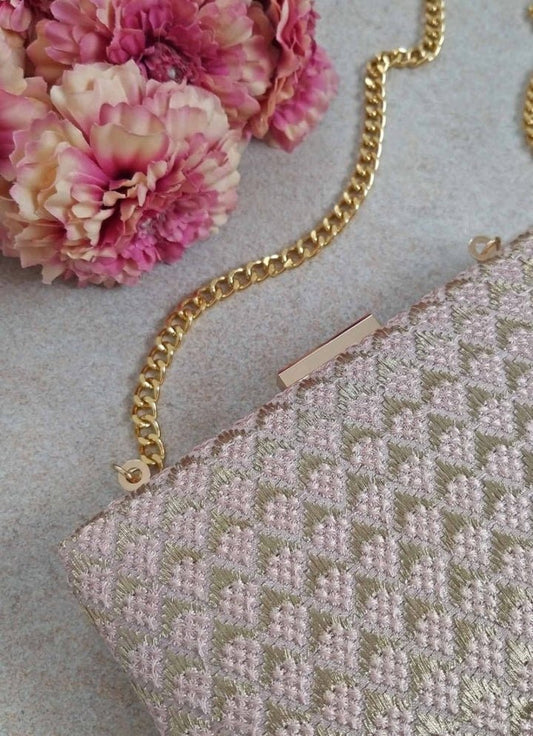 Baby Pink Embroidered Clutch
