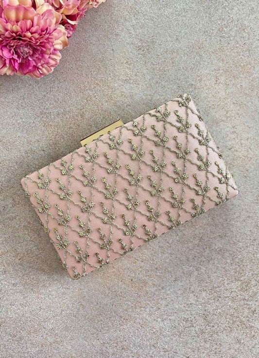 Baby Pink Embroidered Clutch