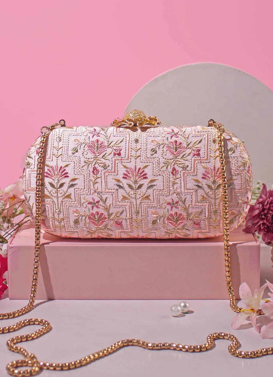 Baby Pink Embroidered Clutch