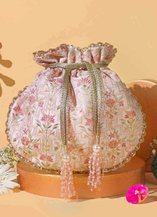 Baby Pink Embroidered Potli