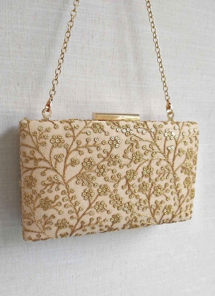 Beige Embroidered Clutch