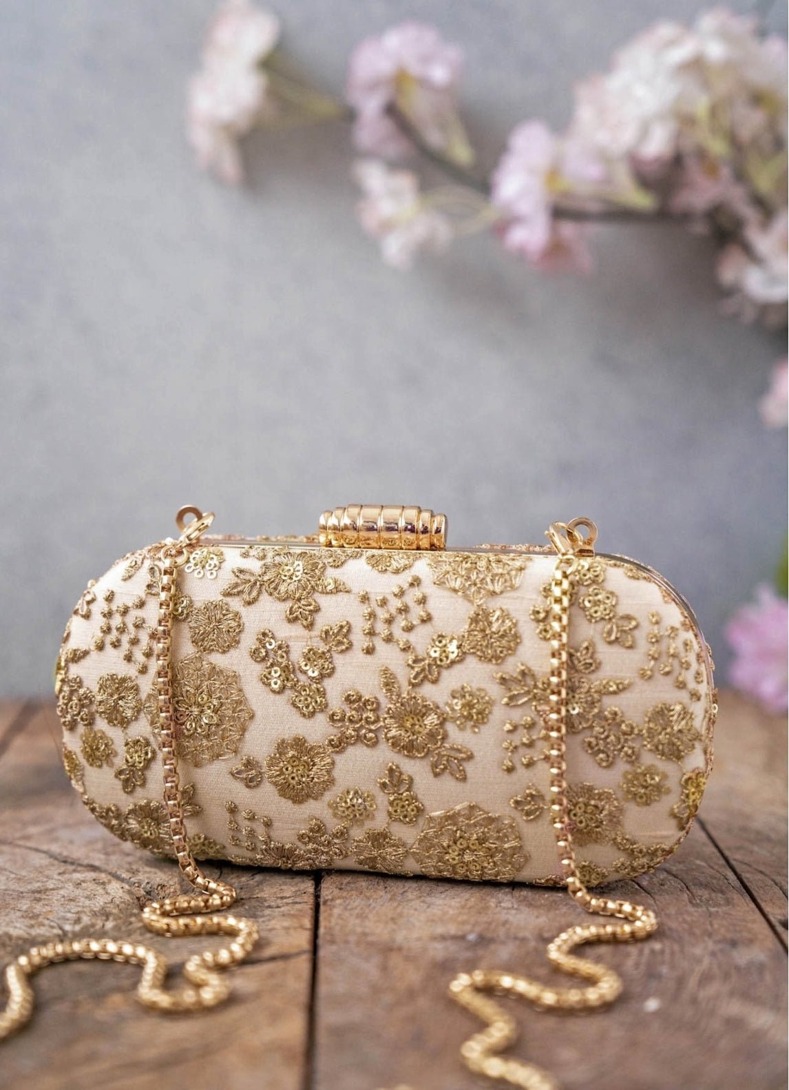 Beige Embroidered Clutch