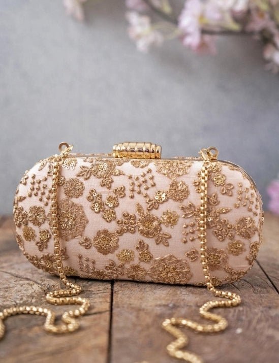 Beige Embroidered Clutch