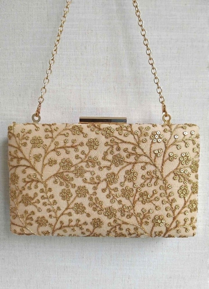 Beige Embroidered Clutch
