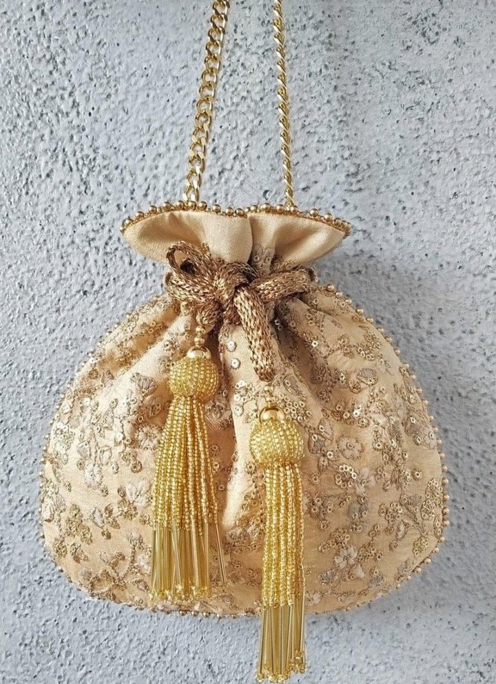 Beige Embroidered Potli