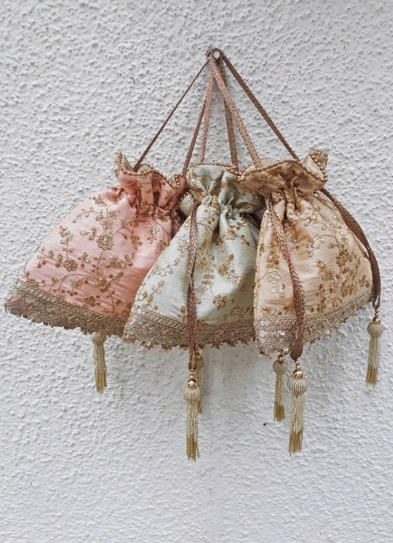 Beige Embroidered Potli