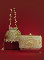 Amyra Beige Silk Pearl ClutchShop Jashn