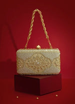 Amyra Beige Silk Pearl ClutchShop Jashn