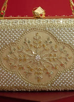 Amyra Beige Silk Pearl ClutchShop Jashn