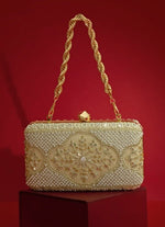 Amyra Beige Silk Pearl ClutchShop Jashn