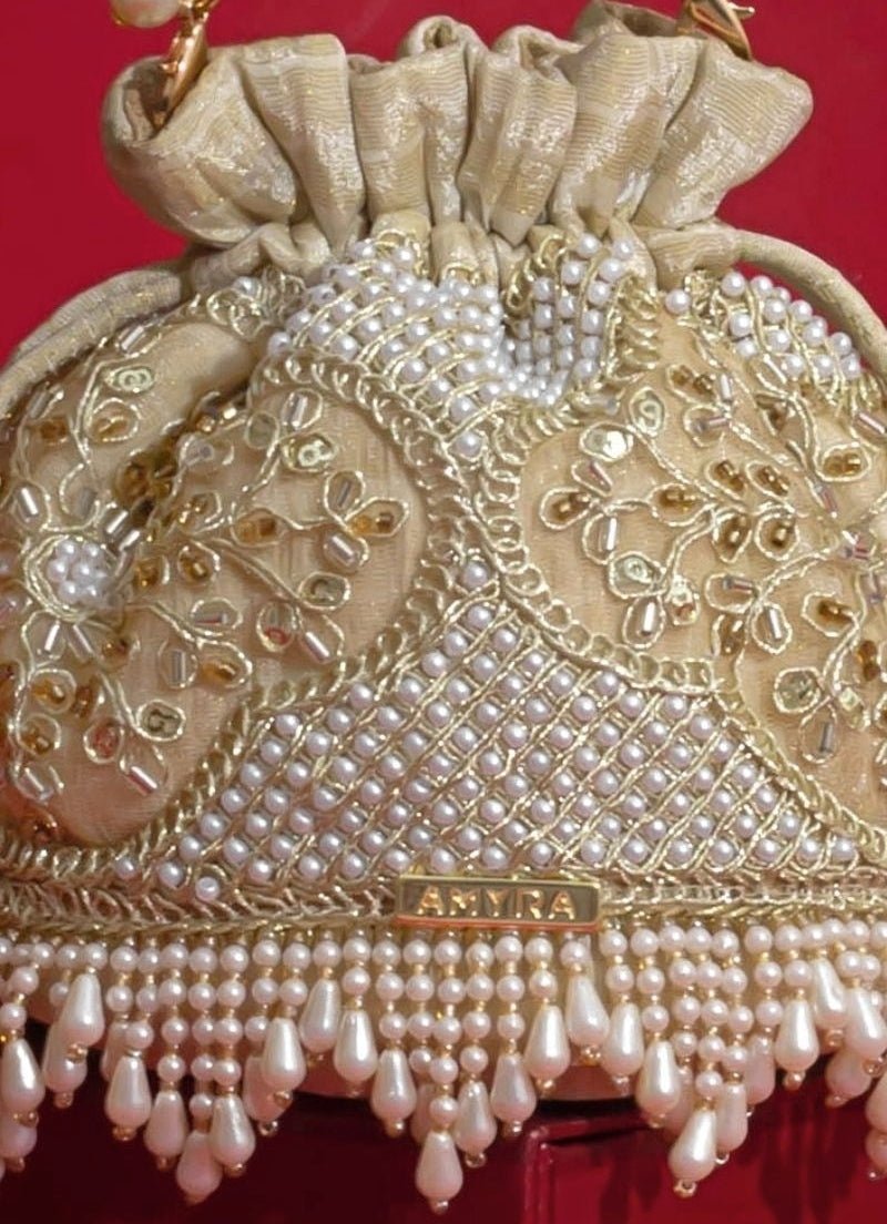 Amyra Beige Silk Pearl PotliShop Jashn