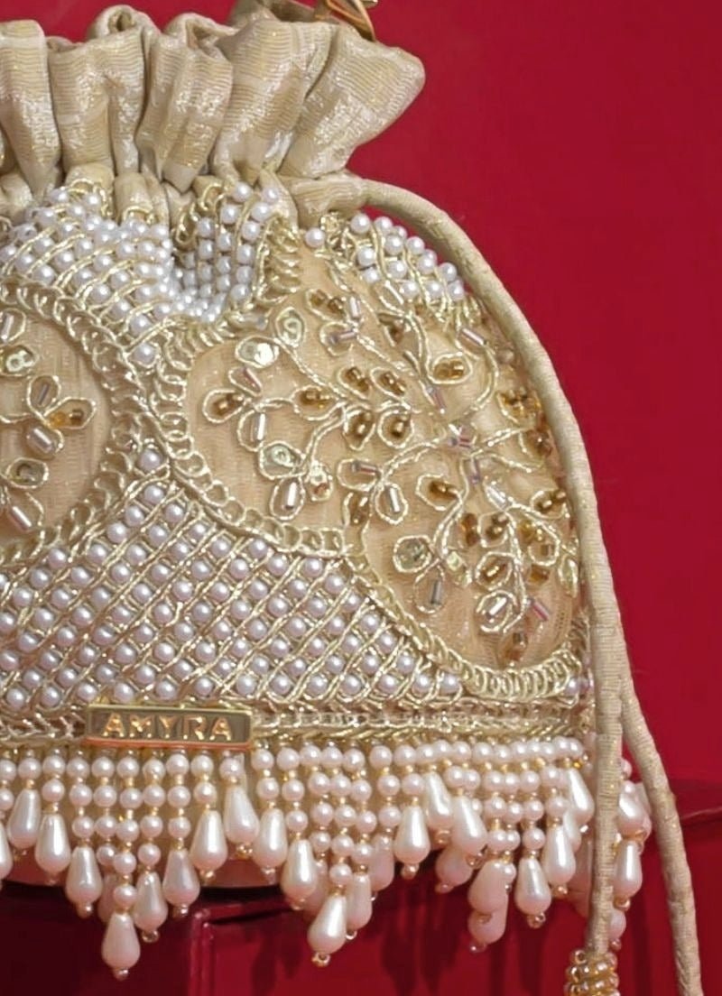 Amyra Beige Silk Pearl PotliShop Jashn