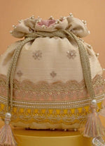 Amyra Beige Silk Potli With Pink And Yellow WorkShop Jashn