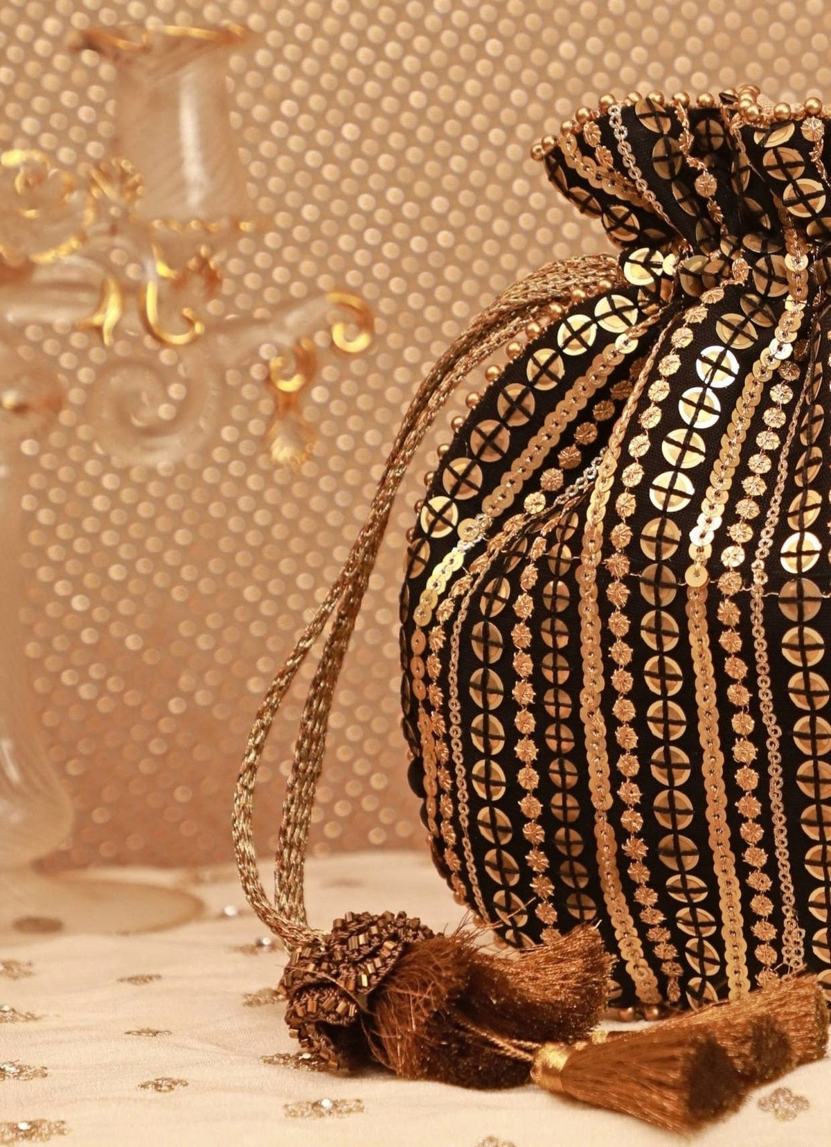 Amyra Black And Gold Soft Net PotliShop Jashn