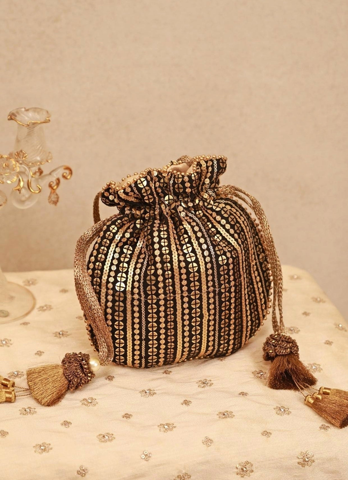 Amyra Black And Gold Soft Net PotliShop Jashn