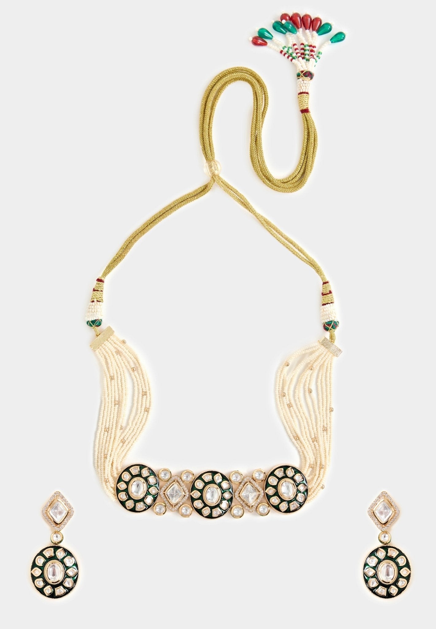 Vivinia by Vidhi Mehra Black And White Stone Pearl Choker Necklace SetFabilicious Fashion