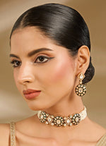 Vivinia by Vidhi Mehra Black And White Stone Pearl Choker Necklace SetFabilicious Fashion