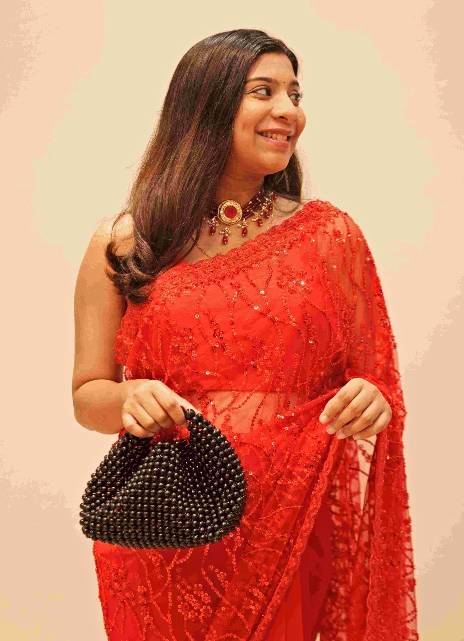 Black Embellished Pearl Bag