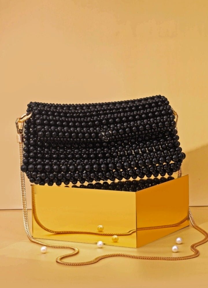 Black Embellished Pearl Bag