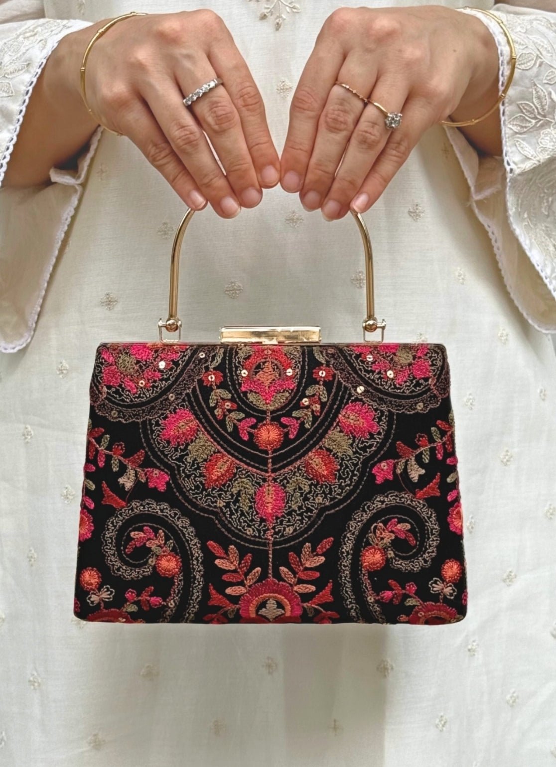 Black Embroidered Clutch