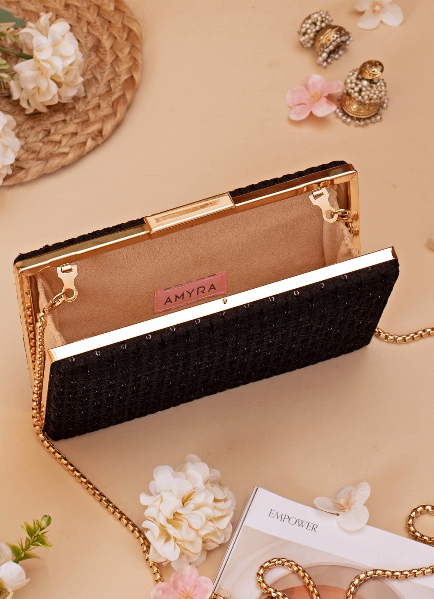 Black Embroidered Clutch