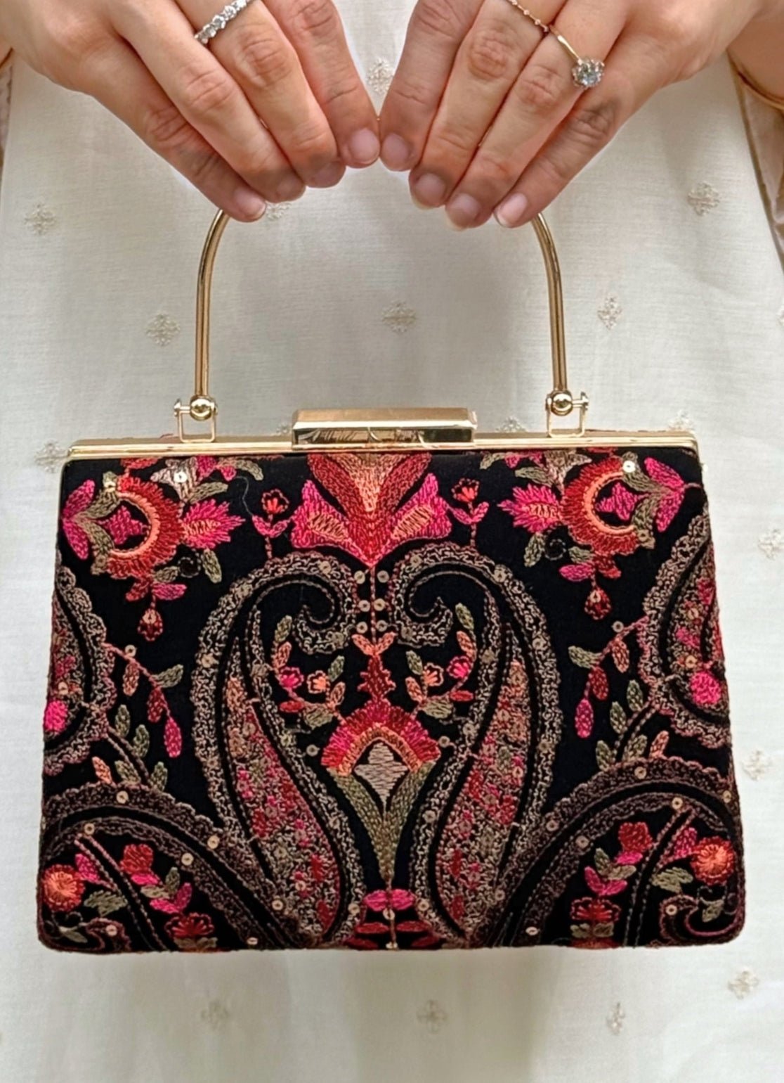 Black Embroidered Clutch