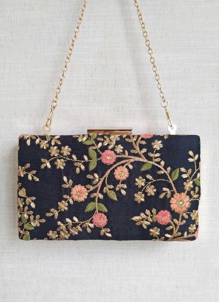 Black Embroidered Clutch