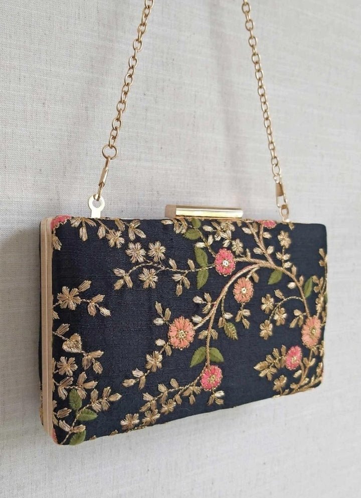 Black Embroidered Clutch