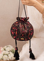 Amyra Black Embroidered Georgette Round PotliShop Jashn