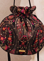Amyra Black Embroidered Georgette Round PotliShop Jashn