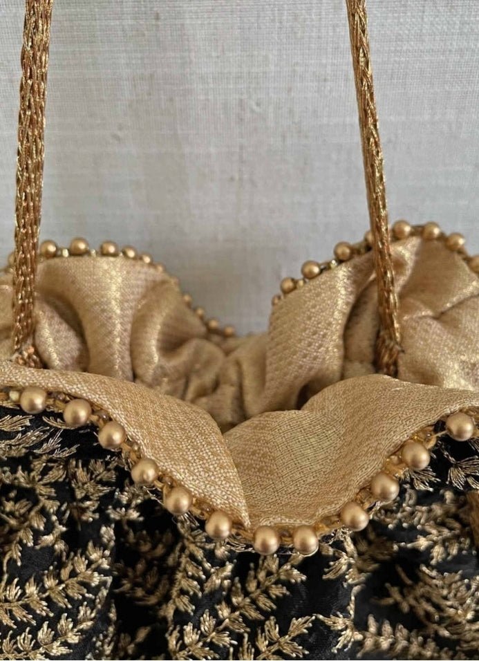 Black Embroidered Potli