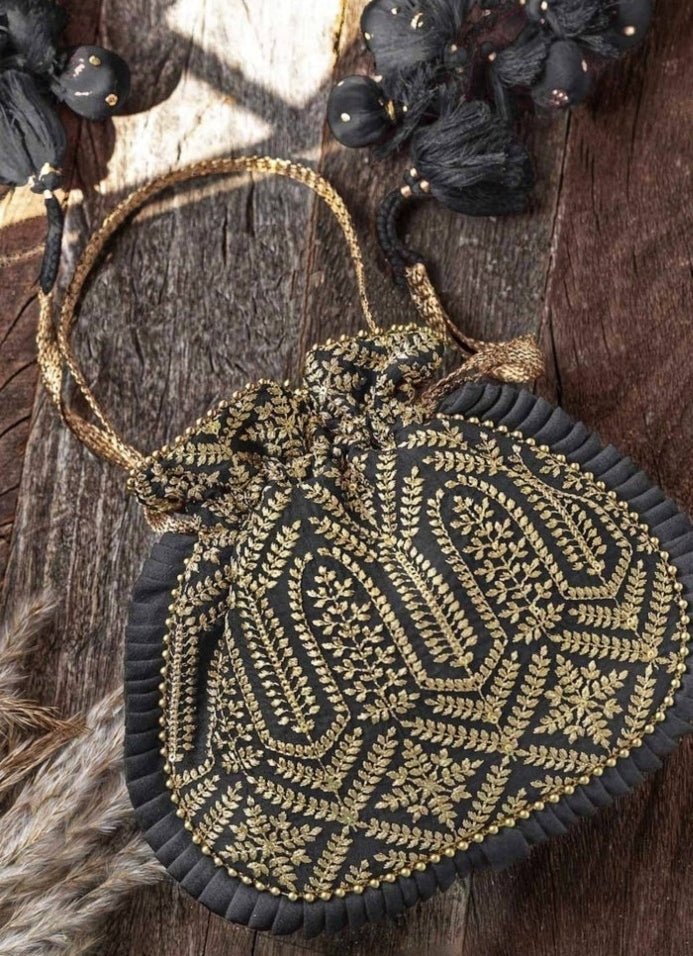 Black Embroidered Potli