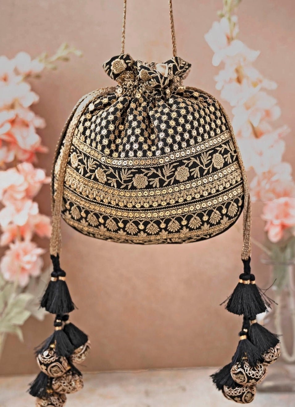 Black Embroidered Potli