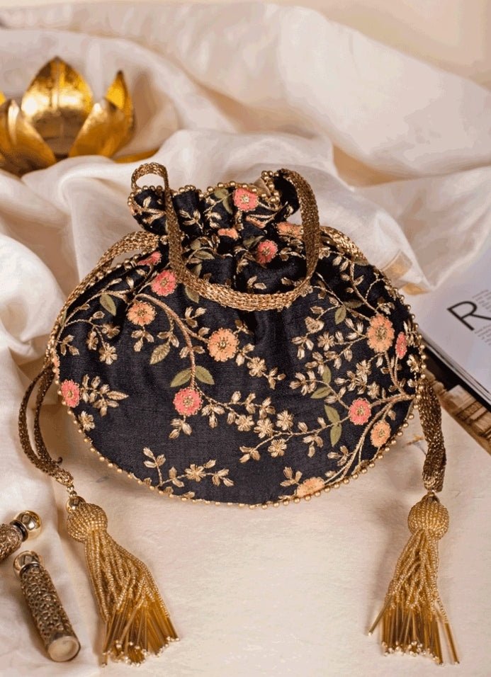 Black Embroidered Potli