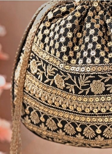 Black Embroidered Potli